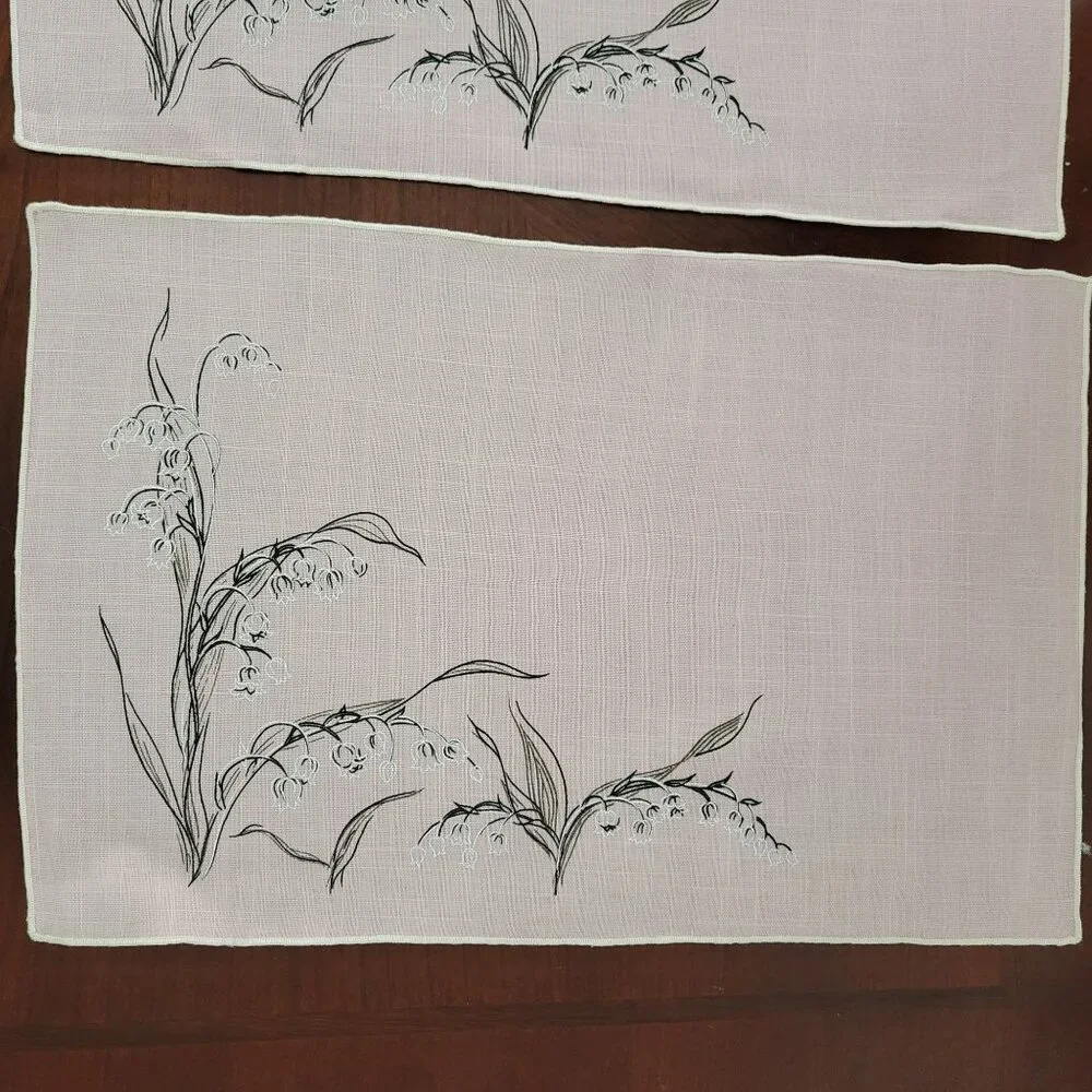 Embroidered Placemats - blush with Lily of the valley